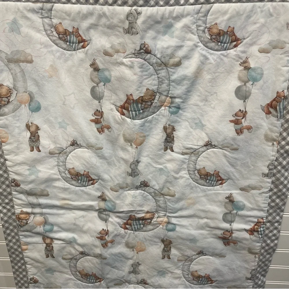 Charming Baby Quilt with Playful Sleeping Animal Design Handmade